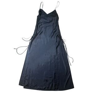 Victoria's Secret Vintage Maxi Slip Dress Lace Up Side Medium Black Y2K 90s slit